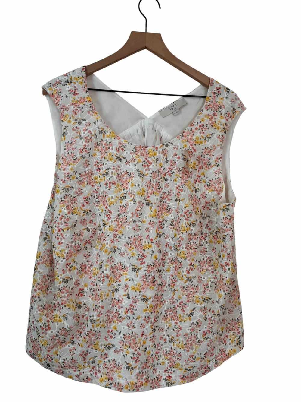 Loft Womens Yellow Pink White Floral Eyelet Lined Blouse Size 18 NWT